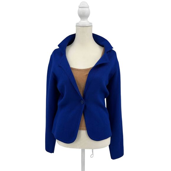 Grace Karin Cropped Cardigan Sweater Blazer WMNS M Blue One Button Knit Jacket - Picture 1 of 10